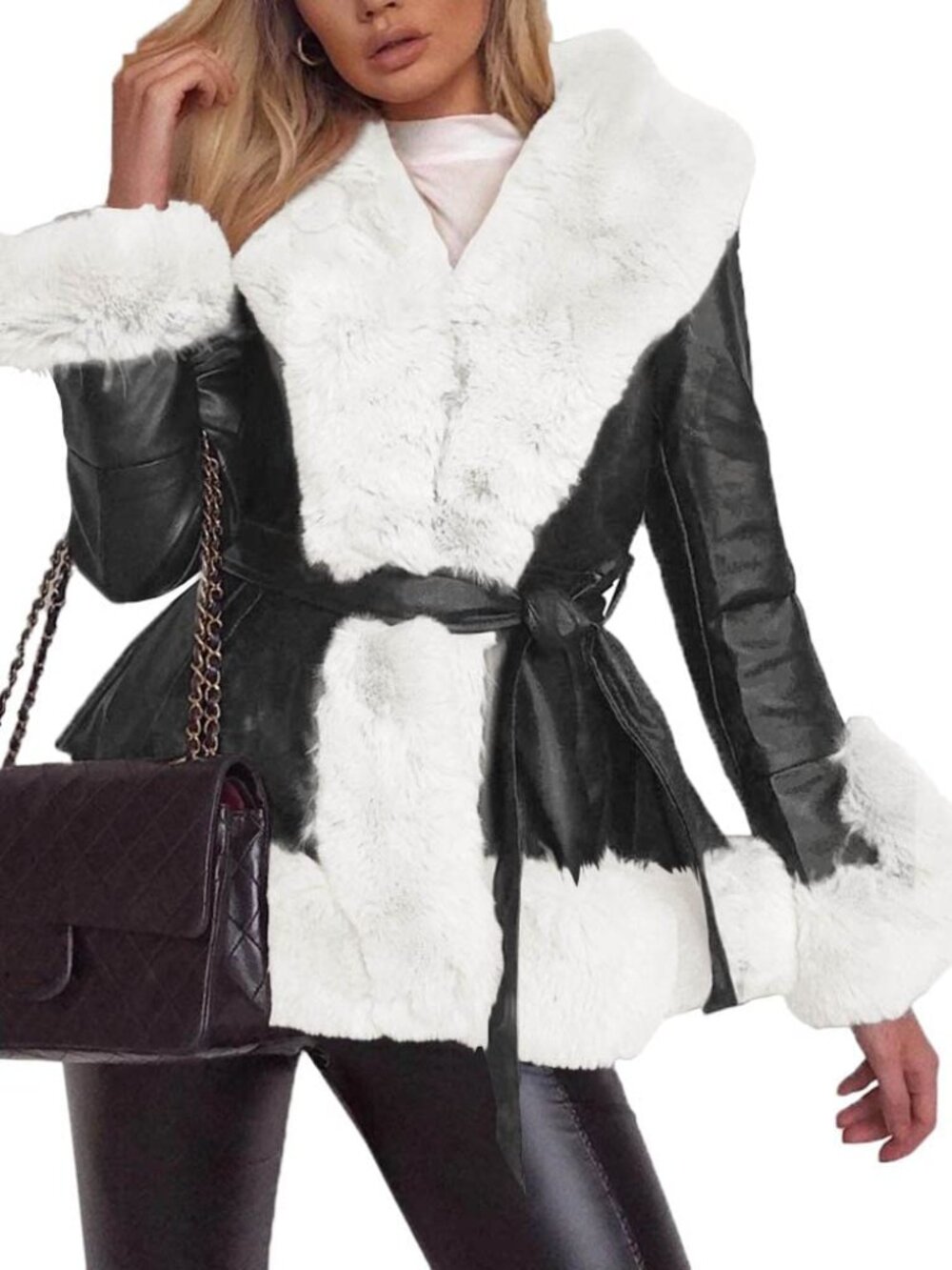 NEW Aurgelmir Women's Faux Leather Jacket Coat Short/Long Parka Coat MED